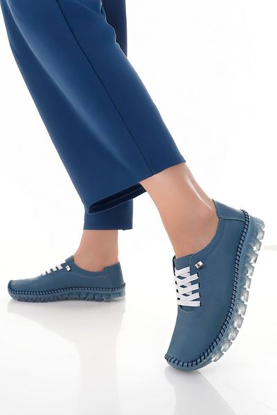 Deripabuc Genuine Leather Denim Blue Women's Leather Casual Shoes Dp62-8004