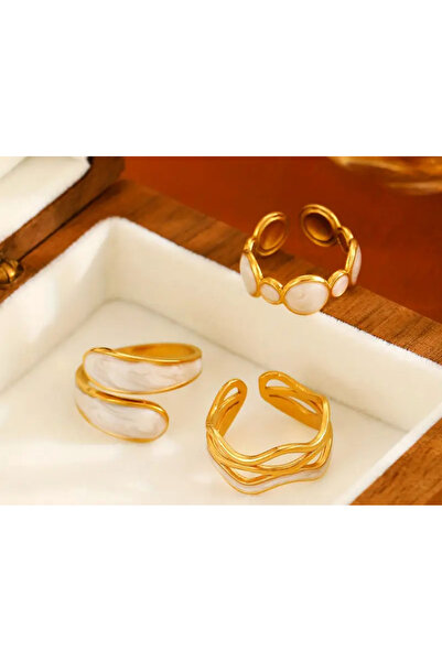 Zümrüt 3 قطع من خواتم الفولاذ المقاوم للصدأ غير القابلة للصدأ من يوينج تويتشوم، قابلة للتعديل، ذهبية اللون، 3 قطع