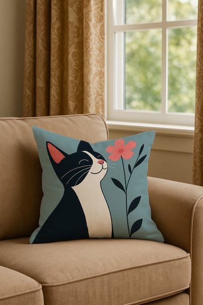 Leolife Twin Cat Patterned Classic Style Digital Printing Set of 2 Throw Pillow Covers