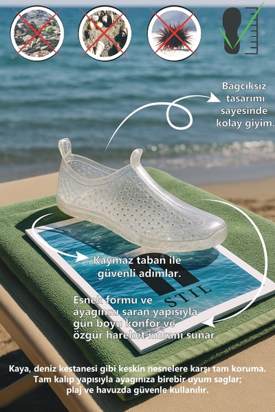 Nstil Günlük Unisex Simli Şeffaf Deniz Ayakkabısı Dayanıklı Kaymaz Taban Havuz Plaj Rafting Sandaleti 130