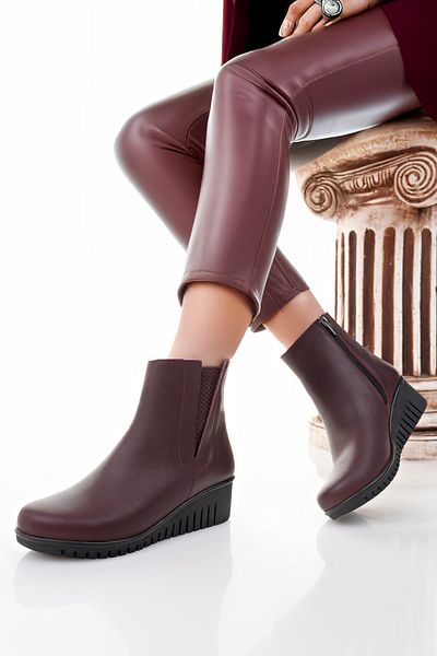 Deripabuc Genuine Leather Claret Red Women's Leather Boots Trc-2004