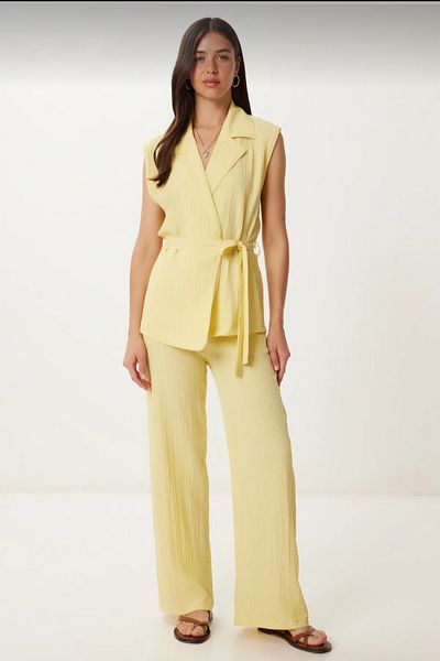 Safgiyim44 Vest Linen Suit Yellow