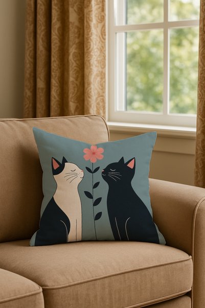 Leolife Twin Cat Patterned Classic Style Digital Printing Set of 2 Throw Pillow Covers