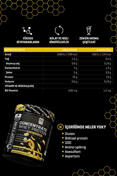 Proftein Nutrition Whey Concentrate Protein 450g 15 Servings Banana Flavored