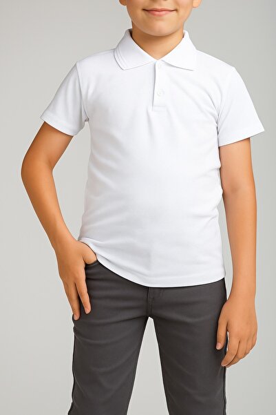 FATELLA Unisex Children's Youth Polo Collar Short Sleeve Normal Pattern Plain...