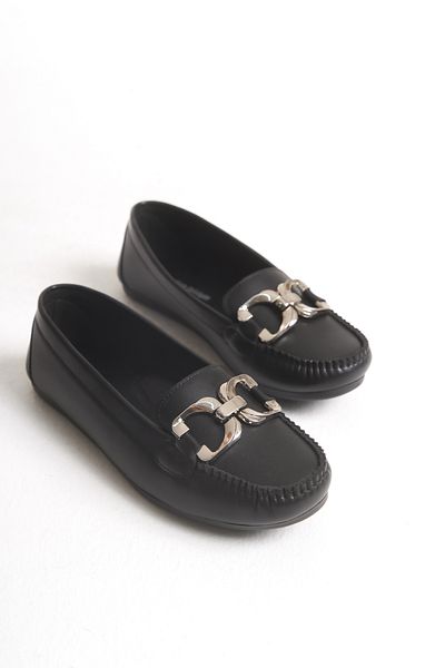 Ayakkabı Delisiyim Women's Ballerina Black Leather D Buckle Accessory Gizy Comfortable Orthopedic Sole Lightweight Casual Shoes