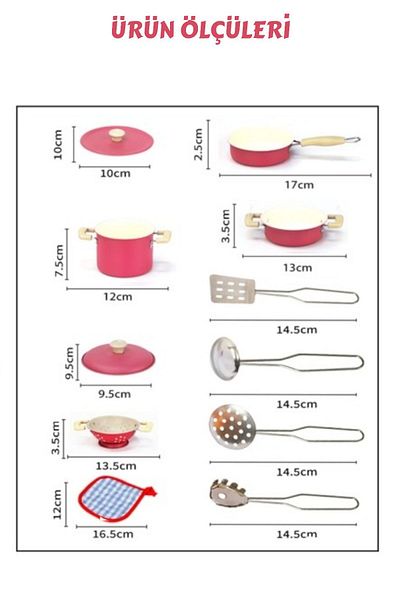 FEN TOYS 11 Pieces Pink Enamel - Stainless Steel Cookware Set, Toy Full Set for Dollhouse and Kitchen