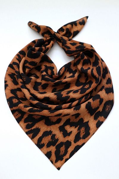 THE MOON Leopard Patterned Brown Cotton Scarf Bandana