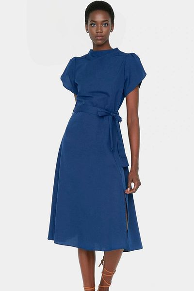 PayBuy Midi a Line Cotton Dress with Waist Belt Summer Stylish Comfortable Cut Zarifane Design