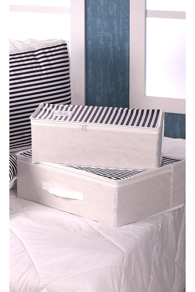 Vedsey Home Organizer Organizator de haine cu dungi albastru bleumarin - set de 3 dimensiuni medii 50x25x20 cm bază de depozitare și canapea extensibilă