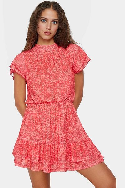 PayBuy Floral Mini Dress Lined Short Sleeve Stand Collar Polyester Summer Durable Material