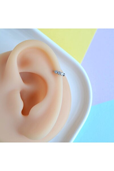 Heppii Silver Renk Cerrahi Çelik Taşlı Halka Tragus Piercing Helix Lob Kıkırdak