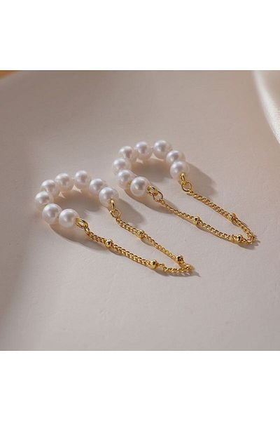HISCOSMETIC Women's Pearl and Gold Detailed Hanging Cartilage Earrings