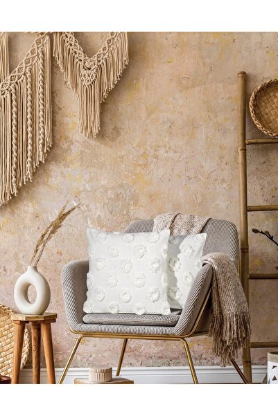 Erba kreasyon Husă de pernă decorativă cu model Punch 100% bumbac brodat alb