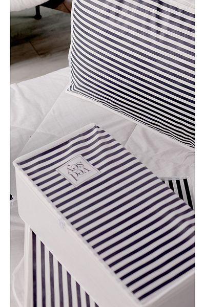 Vedsey Home Organizer Set of 5 Medium Size Dark Blue Striped Bed Frame and under Bed - Clothes Organizer
