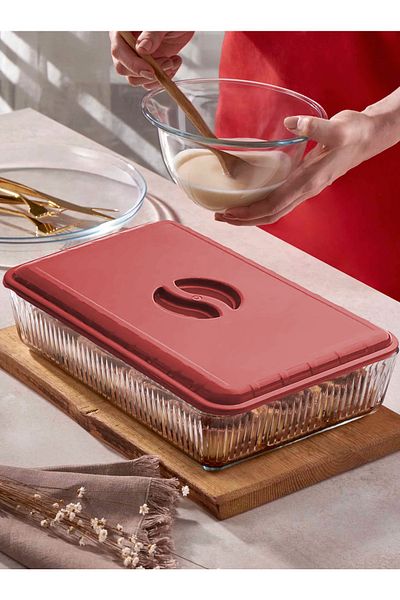 omilife 2Pcs Red Color Rectangular Pyrex Lid Durable Plastic Food Storage Transport Cover