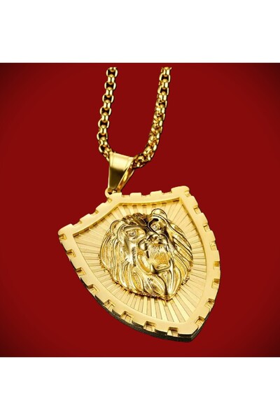 VİKİNGS Paslanmaz Kararmaz Çelik Altın Renk Kral Aslan Kolye / King Kolye /kral Erkek Kolye