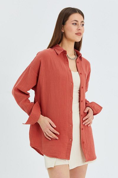 Mixray 3833 Women's Oversize Tile Muslin Shirt - Pocketed