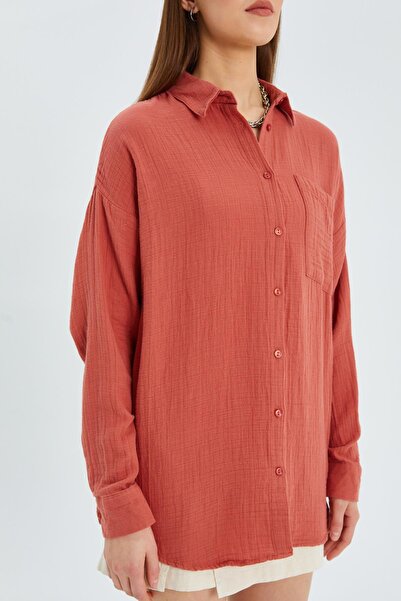 Mixray 3833 Women's Oversize Tile Muslin Shirt - Pocketed