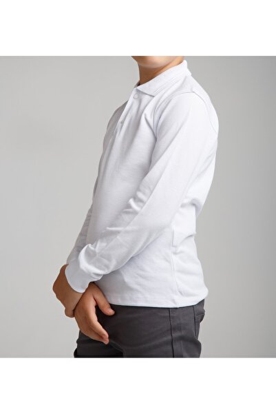 Yonca Çocuk Unisex dětský polo límec bílý školní lak s dlouhým rukávem