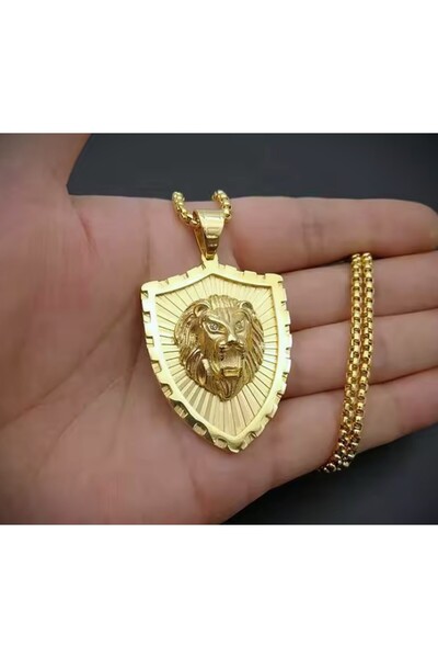 VİKİNGS Paslanmaz Kararmaz Çelik Altın Renk Kral Aslan Kolye / King Kolye /kral Erkek Kolye