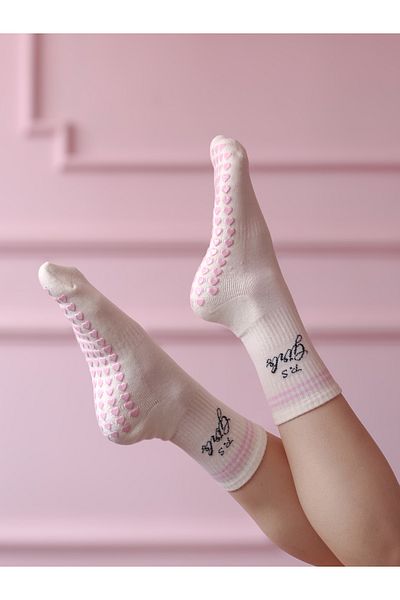 PS Girls Pilates Yoga Socks - Pink Heart Non-Slip Socks