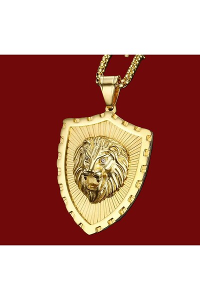 VİKİNGS Paslanmaz Kararmaz Çelik Altın Renk Kral Aslan Kolye / King Kolye /kral Erkek Kolye