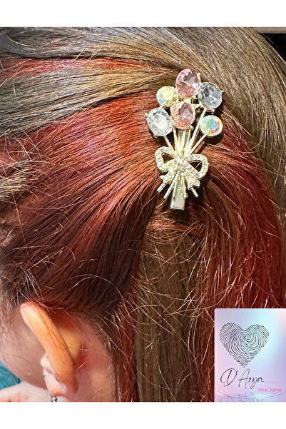 Darya Dd380 Flying Balloon Crystal Stone Bow Detailed Metal Hair Clip (Set of 2)
