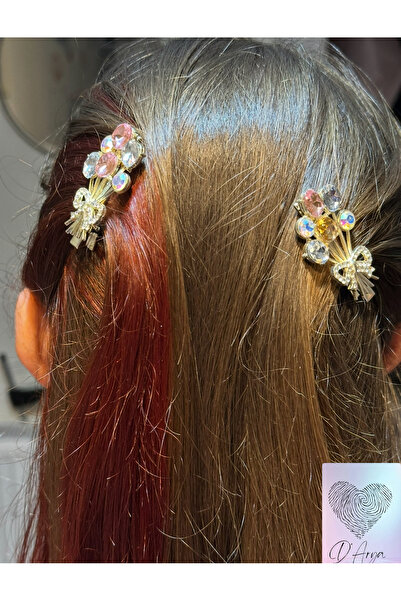Darya Dd380 Flying Balloon Crystal Stone Bow Detailed Metal Hair Clip (Set of 2)