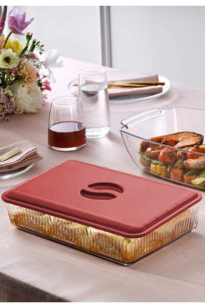 omilife 2Pcs Red Color Rectangular Pyrex Lid Durable Plastic Food Storage Transport Cover