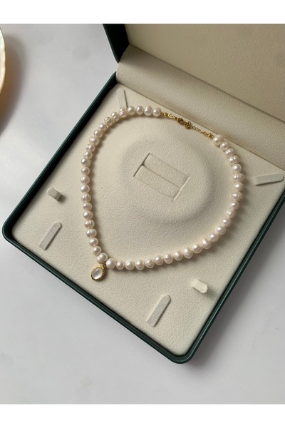 JOVİ ATELİER 50cm Sertifikalı Doğal Beyaz Inci Kolye - Çelik Aparat - Charm -...