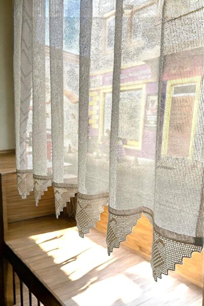 osmanlıhan Fileli Makrome Buldan Dokuma Ekru El Işi Dantelli Tül Perde