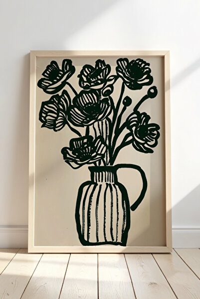 HİGUERA Μαύρο σχέδιο μπουκέτο λουλουδιών - Μινιμαλιστική αισθητική ζωγραφική ...