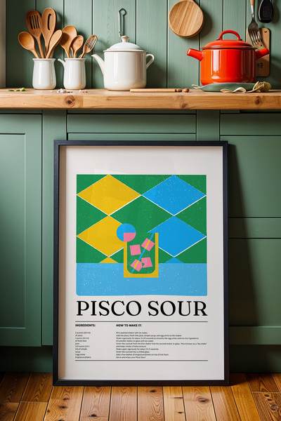 HİGUERA Pisco Sour Cocktail BAR Ζωγραφική τοίχου κουζίνας με φυσικό ξύλινο πλ...