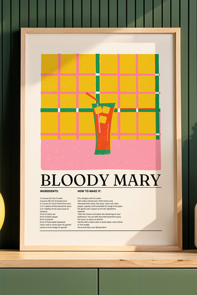 HİGUERA Αξεσουάρ κουζίνας Blody Mary Cocktail Πίνακας με φυσικό ξύλινο πλαίσιο