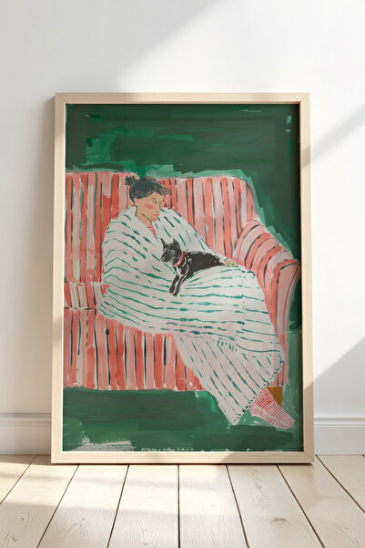 HİGUERA Home Comfort Γυναικεία και γάτα με θέμα το φυσικό ξύλινο πλαίσιο τοίχου