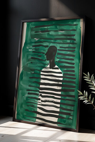 HİGUERA Μοντέρνα Τέχνη Touching Man Πίνακας τοίχου με φυσικό ξύλινο πλαίσιο