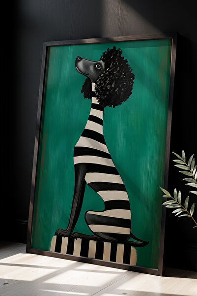 HİGUERA Αφηρημένη πράσινη φιγούρα σκύλου που κάθεται σε τοίχο με φυσικό ξύλιν...