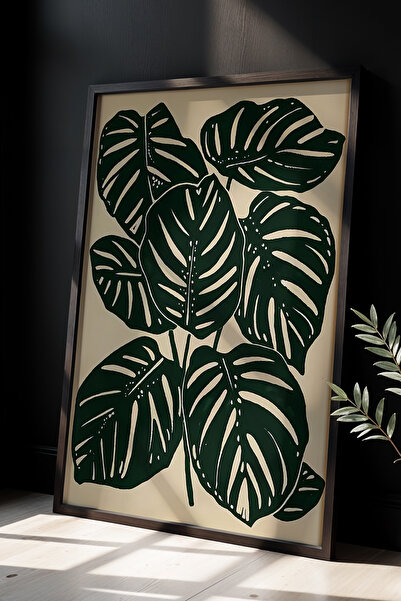 HİGUERA Εικονογράφηση φυτού Monstera Πίνακας τοίχου με φυσικό ξύλινο πλαίσιο