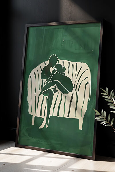 HİGUERA Επιτραπέζιο ζωγραφικής με φυσικό ξύλινο πλαίσιο με πράσινο φόντο