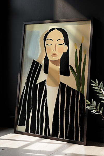 HİGUERA Γυναικεία εμπνευσμένη καρισματική τέχνη με ριγέ παλτό ζωγραφική με φυ...