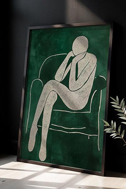 HİGUERA Αφηρημένη ζωγραφική τοίχου με φυσικό ξύλινο πλαίσιο με σμαραγδένιο πρ...