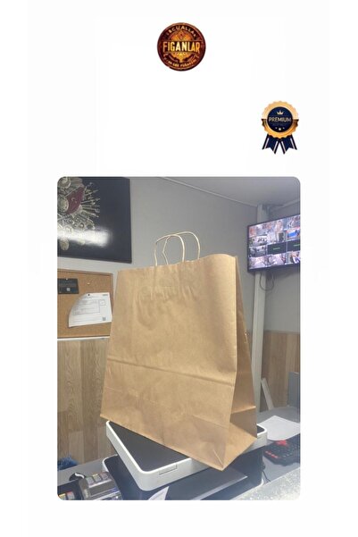 figanlar ambalaj 25 Adet 1.Kalite Kraft Büküm Saplı BÜYÜK BOY Hediye Poşeti/Kağıt Çanta 45x43x18cm