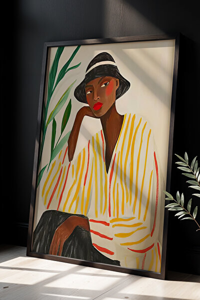 HİGUERA Γυναικείο πορτρέτο με τροπικά φυτά Πολύχρωμο και δυναμικό σχέδιο Πίνα...