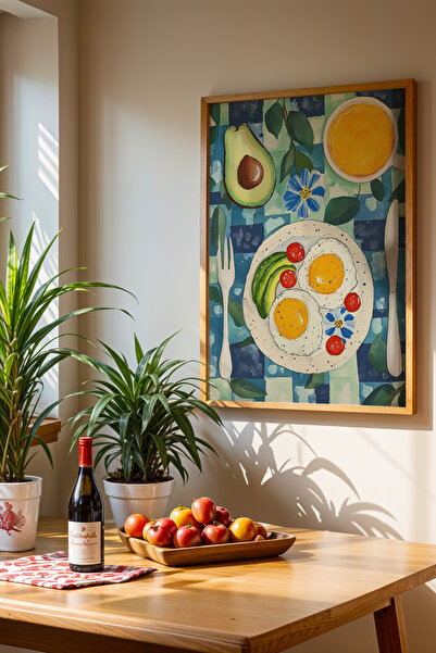 HİGUERA Πολύχρωμο τραπέζι πρωινού με θέμα KTB Πίνακας τοίχου κουζίνας με φυσι...