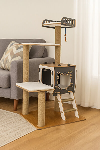 Patihomes Tiered Cat House Scratching Gray