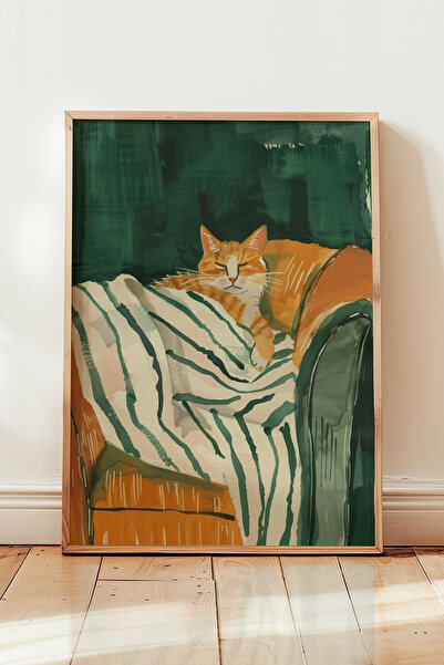 HİGUERA Μινιμαλιστική Πράσινη Τόνδα Πίνακας Τοίχου με Φυσικό Ξύλινο Πλαίσιο