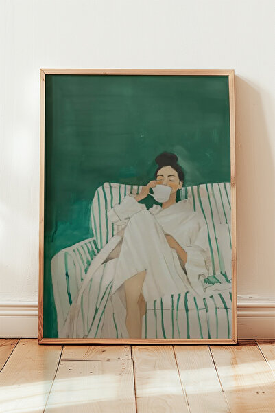 HİGUERA Ζωγραφική τοίχου με φυσικό ξύλινο πλαίσιο σε ζεστό καφέ σμαραγδένιο π...