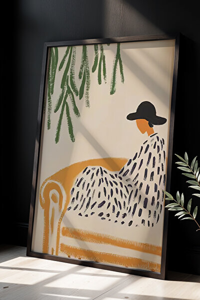 HİGUERA Επιτραπέζιο ζωγραφική με φυσικό ξύλινο πλαίσιο με μινιμαλιστική γυναι...