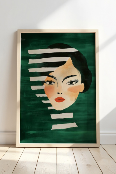 HİGUERA Αφηρημένο ριγέ πορτρέτο προσώπου - Μοντέρνα και αιτιώδης τέχνη Πίνακα...